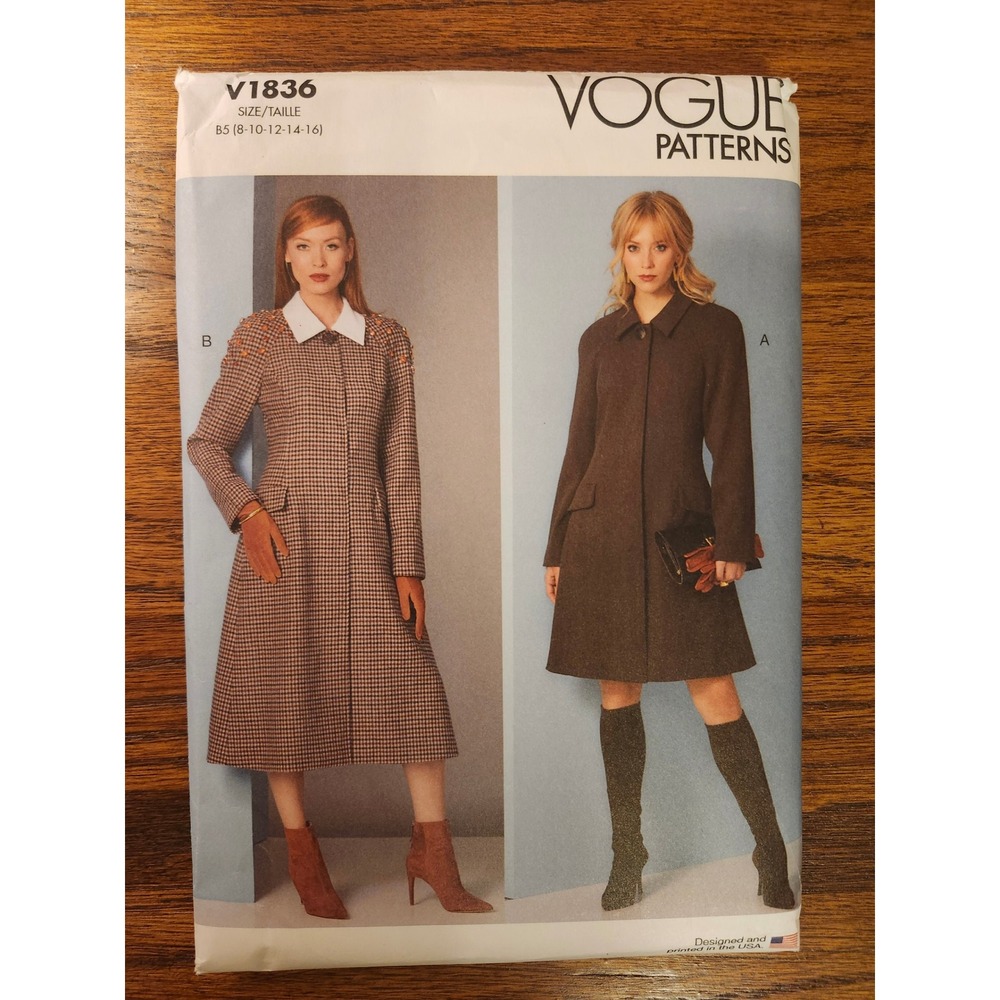 Vogue V1836 Misses Coat Sewing Pattern Lined Raglan Sleeve Size 8-16 Uncut